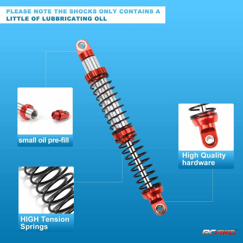 RCAWD 110mm Shock Absorber Damper Universal for a lot of 1/10 RC Hobby Cars, Full Aluminum RC Shock Upgrades, 7075 Adjustable Shocks with Spring 4pcs Hop Ups Parts Red - Image 4